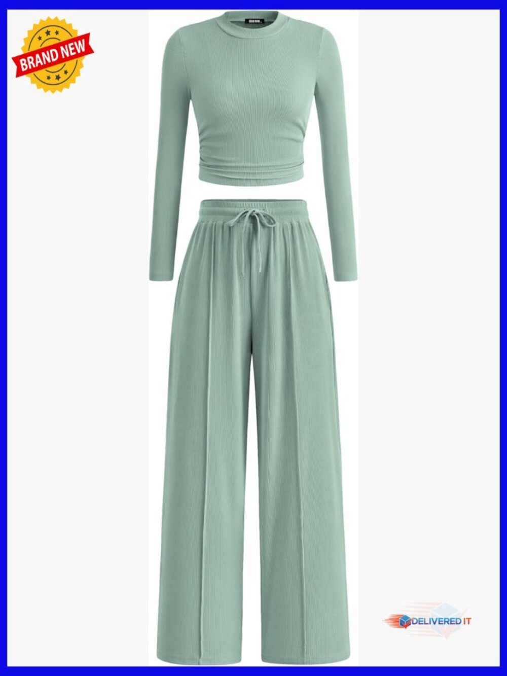 Ribbed Crop Top & Wide Leg Pants Lounge Set